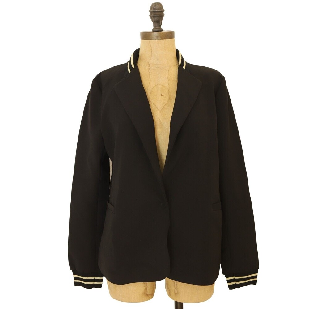 Soft Surroundings Sporty Business Combo Blazer S Black Jacket Gold Striped B30
